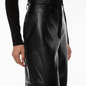 Aritzia Black Faux Leather Wide-Leg Pants
